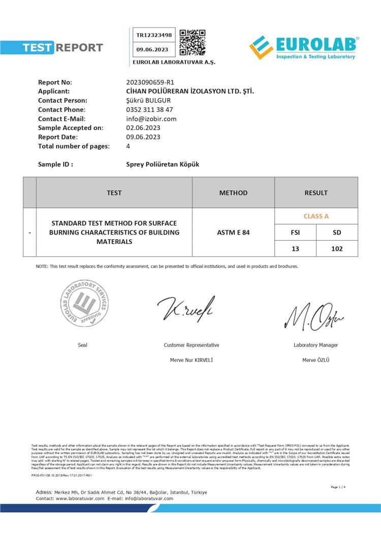 Honeyfoam_Class A Non-Flammability Certificate